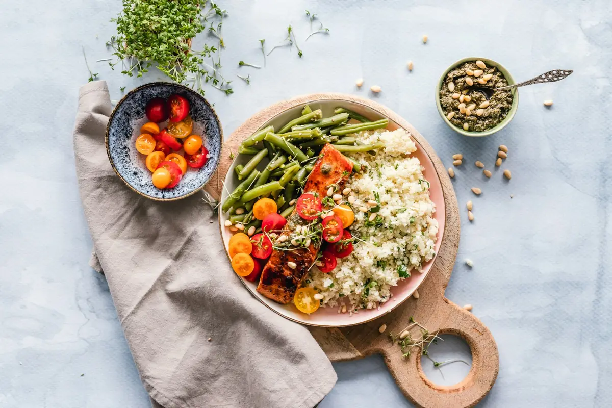 Grain bowl with vegetables on a plate