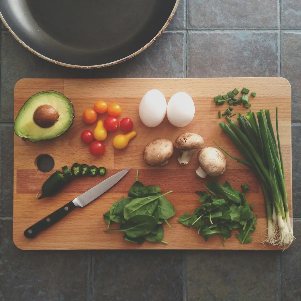 Fresh ingredients laid out on a cutting board