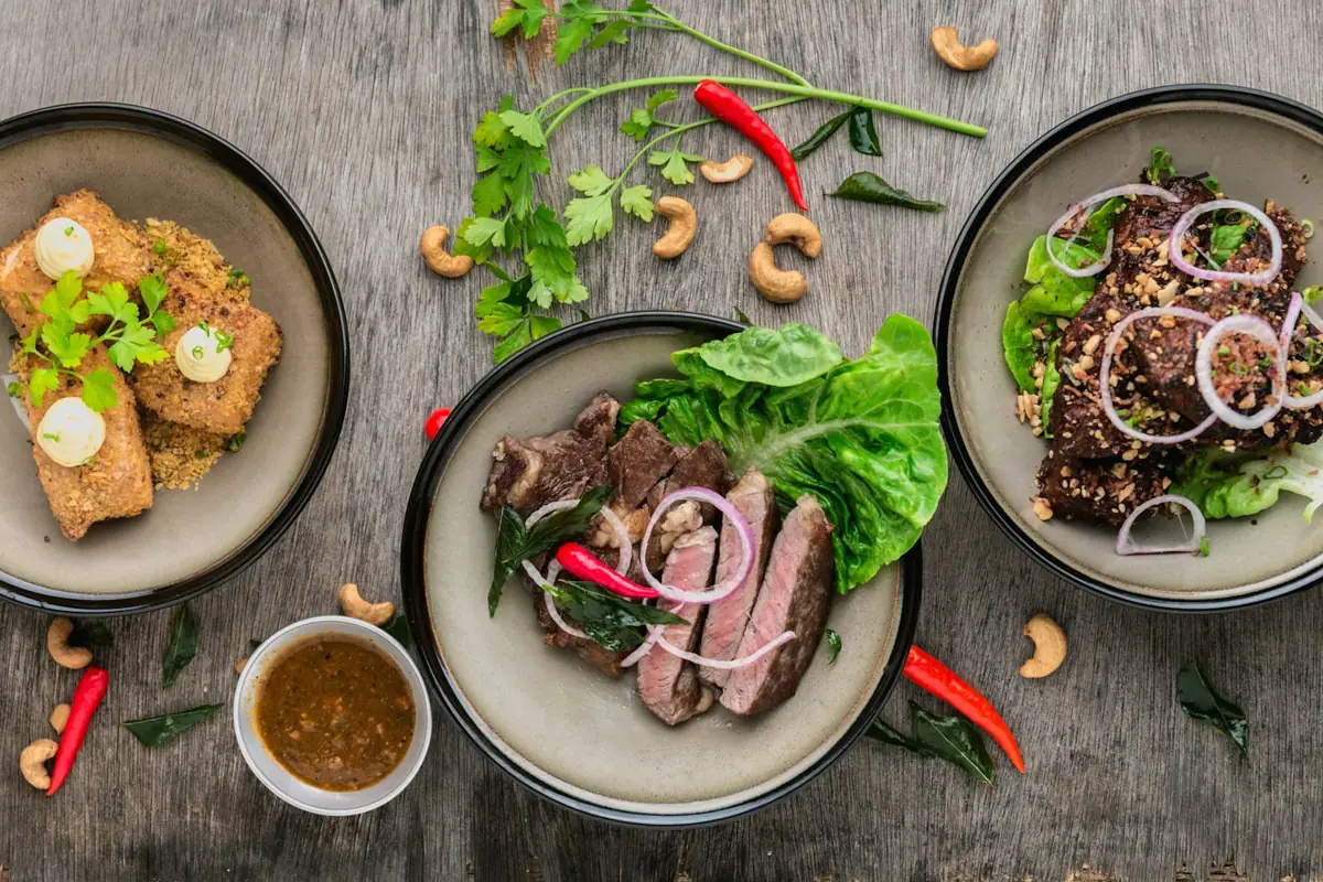 Several plated dishes seen from above